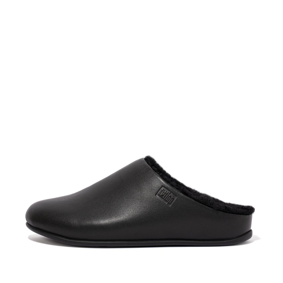 Chinelos De Couro Fitflop Curly Shearling Todos Pretos