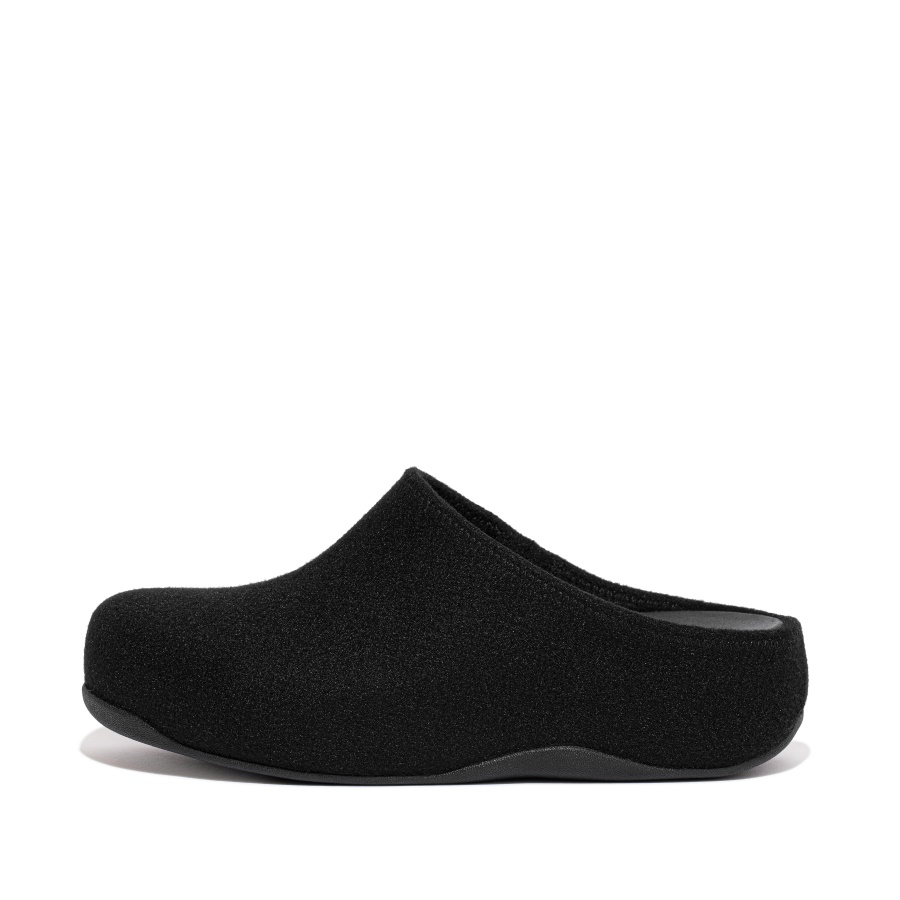 Fitflop Chinelos Tamancos De Feltro Macios Todos Pretos