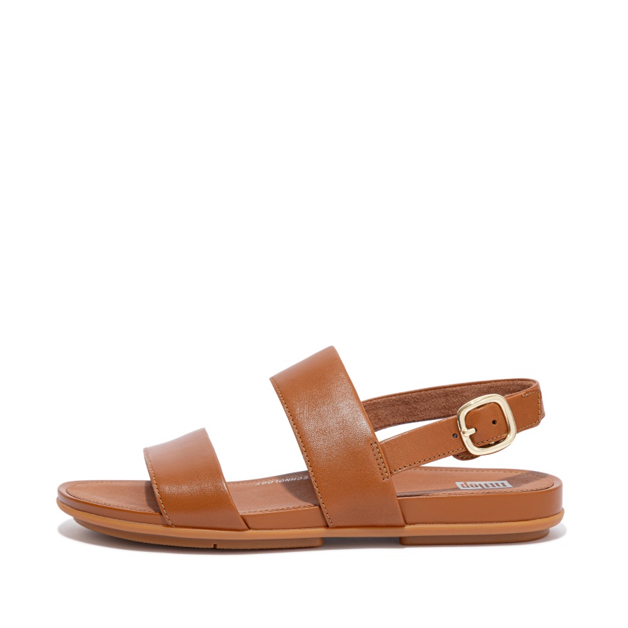 Fitflop Sandálias De Tiras Traseiras Em Couro Bege Claro