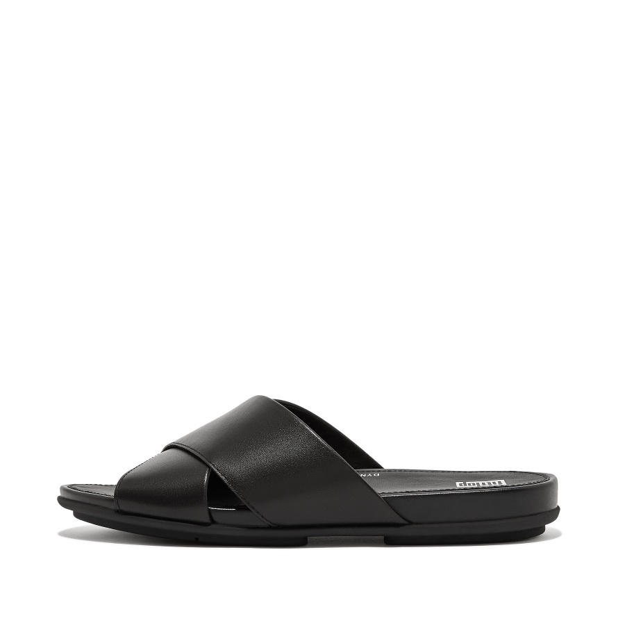 Slides Cruzados De Couro Fitflop Todo Preto