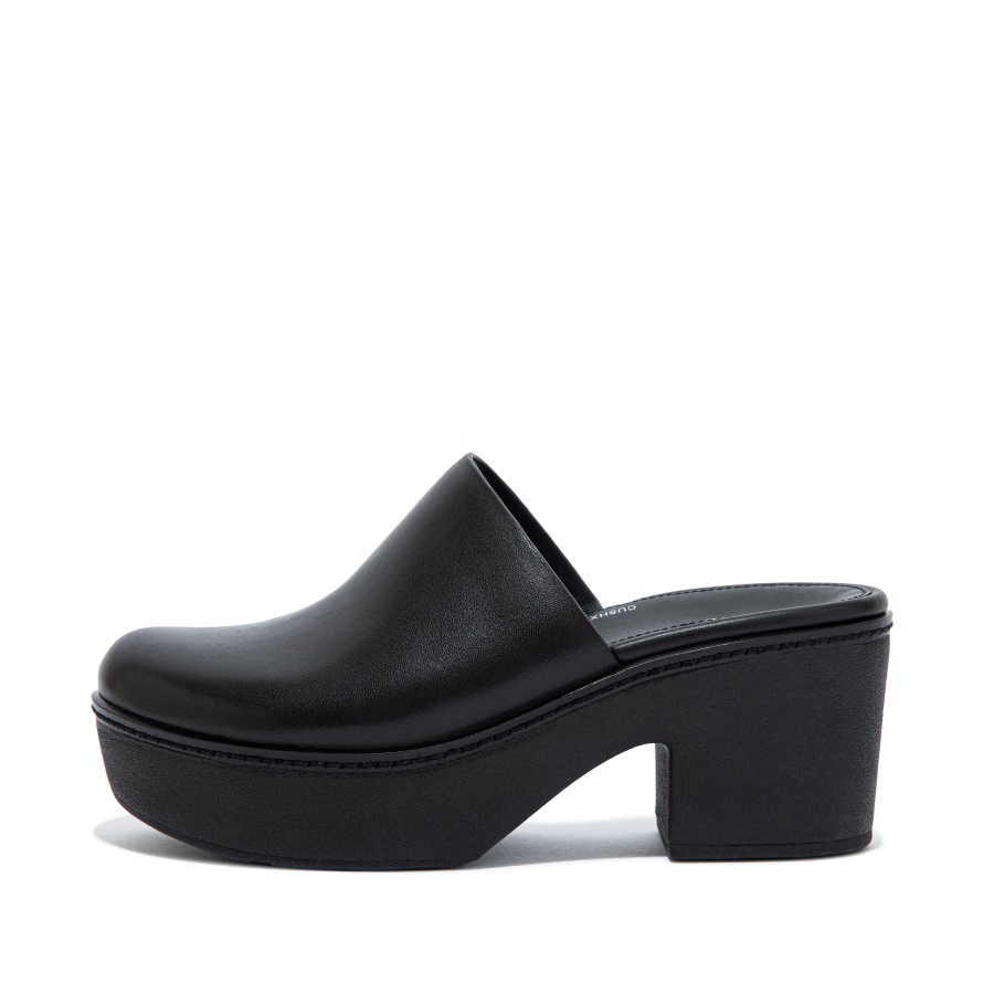 Plataformas Mule De Couro Fitflop Todas Pretas