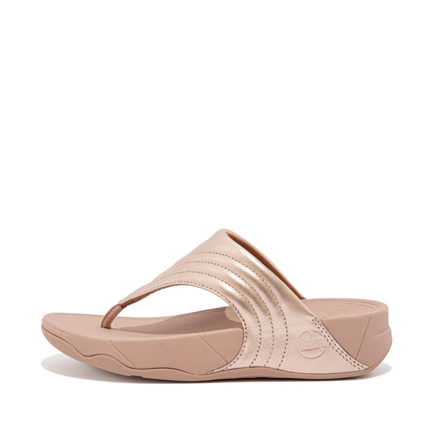 Sandálias De Couro Fitflop Com Biqueira Em Ouro Rosa Walkstar