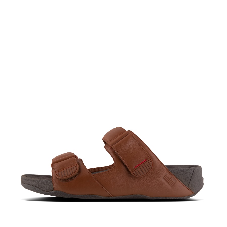 Slides De Couro Ajustáveis ​​masculinos Fitflop Castanho Escuro