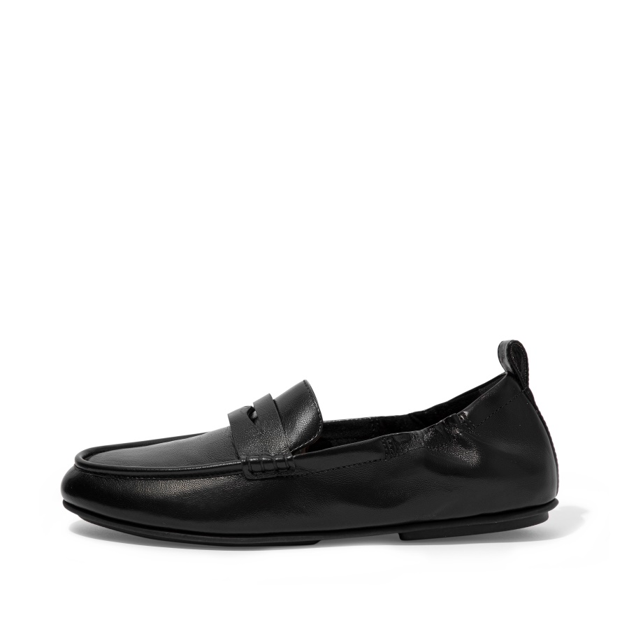 Mocassim De Couro Metalizado Fitflop Todo Preto