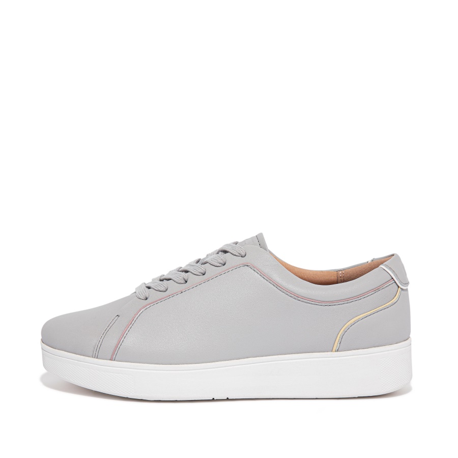 Fitflop Sapatilhas De Couro Com Debrum Cinza Suave Mix