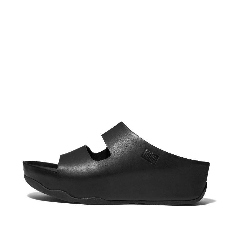 Slides De Couro Fitflop De Duas Barras Todo Preto