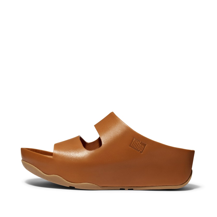 Fitflop Slides De Couro De Duas Barras Bege Claro