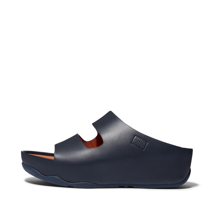 Fitflop Slides De Couro De Duas Barras Meia-noite Marinha