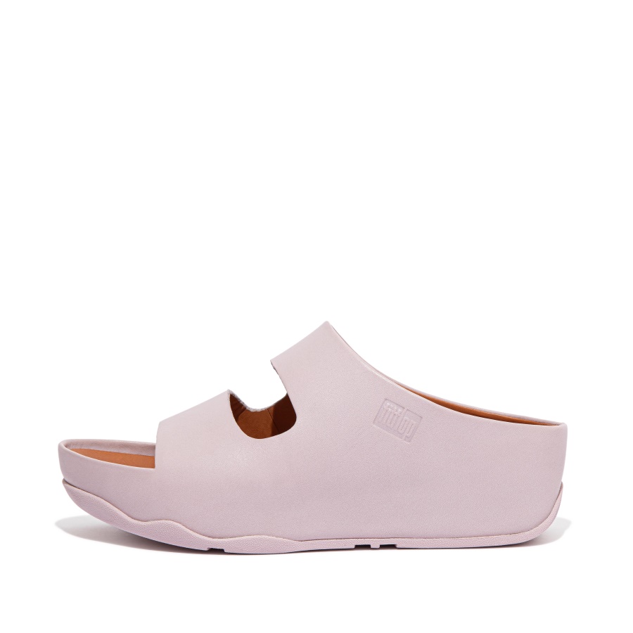 Fitflop Slides De Couro De Duas Barras Lilás Macio