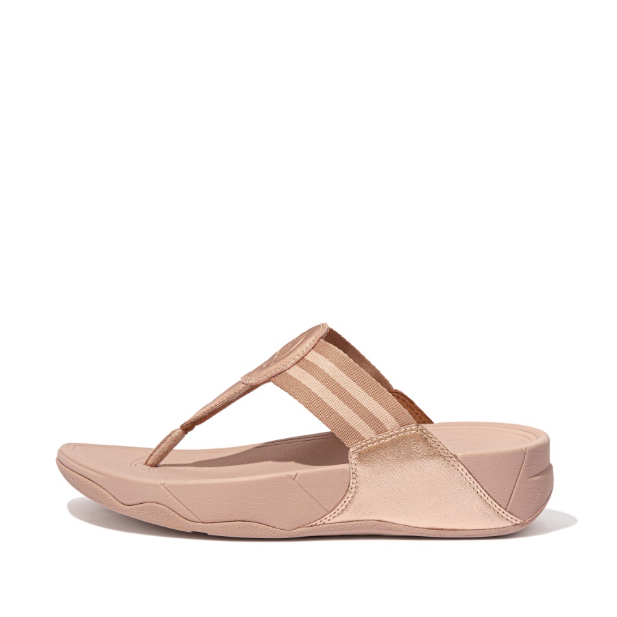 Sandálias Fitflop Com Biqueira Em Tecido Dourado Rosê